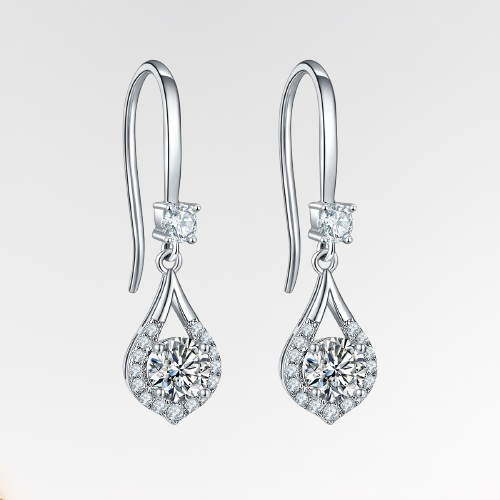 VVS Moissanite Round Cut White Pear Hook Earrings 18K Plated Gold