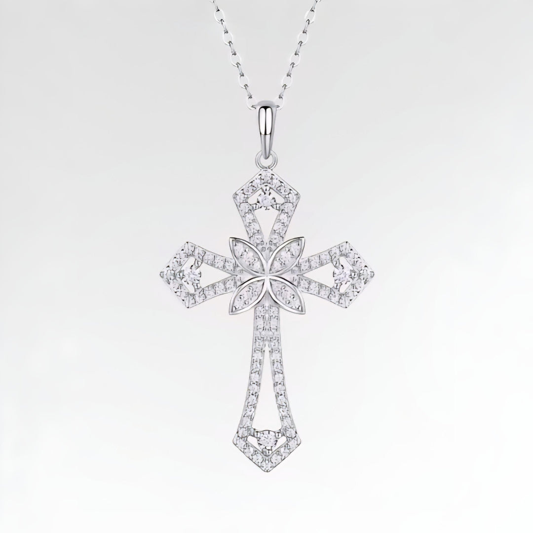 VVS Moissanite Cross Pendant Necklace 18K Plated Gold