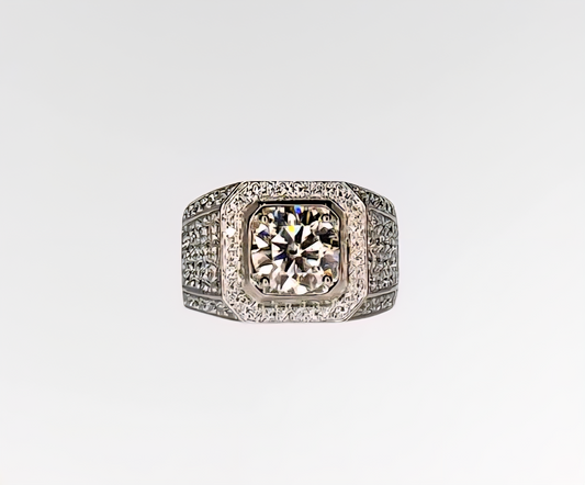 VVS 3 Carat Moissanite Signet Ring 18K Plated Gold