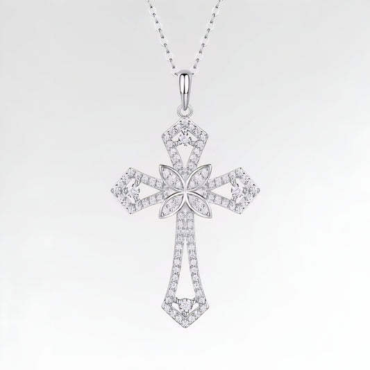 VVS Moissanite Cross Pendant Necklace 18K Plated Gold