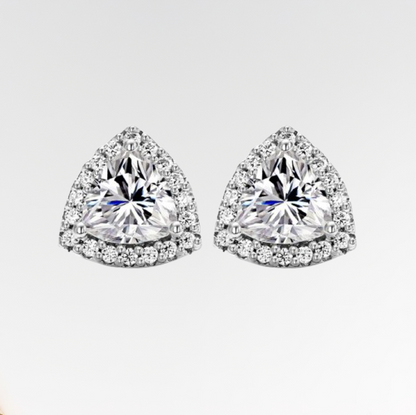 VVS Moissanite Halo Trillion Solitaire Stud Earrings 18K Plated Gold